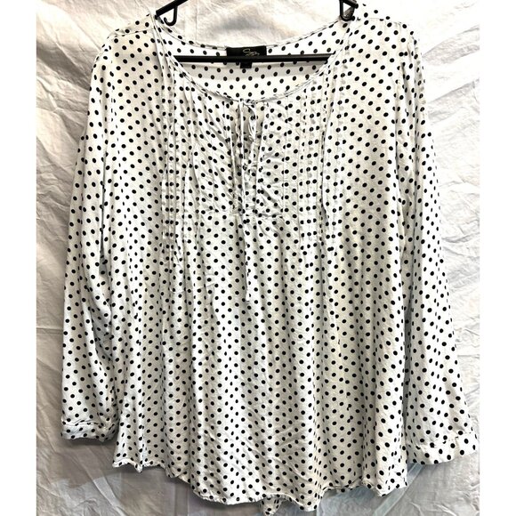 Suzanne Betro Womens Polka Dot Long Sleeve Blouse XL Rayon Front tie Closure - Picture 1 of 4